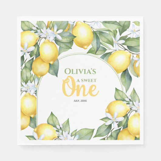 Party Napkins Lemon Zitrus 1. Geburtstag. Serviette (Vorderseite)