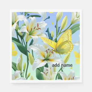 Party Napkins White Lily Yellow Butterfly Serviette
