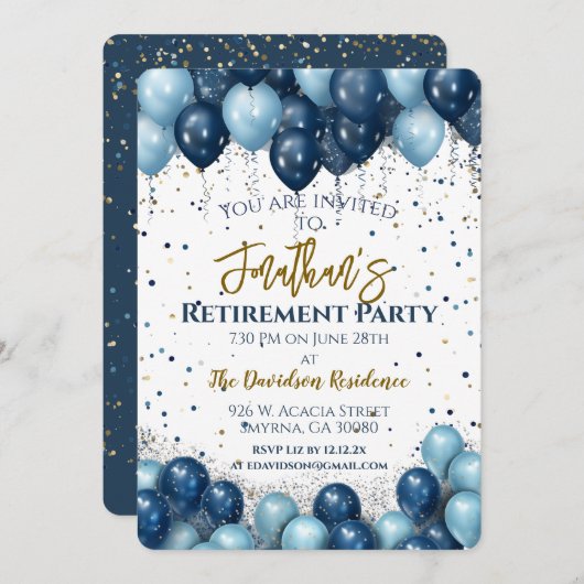 Party Navy Blue Balloons Einladung (Vorne/Hinten)