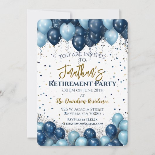 Party Navy Blue Balloons Einladung (Vorderseite)