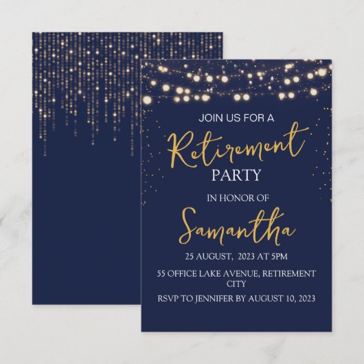 Party Navy Blue Modern Einladung (Vorne/Hinten)