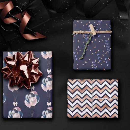 Party Navy und Blush | Blue Pink Confetti Balloons Geschenkpapier Set