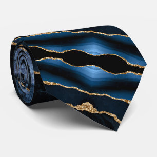 Party Neck Tie Agate Navy Blue Gold Marmor Krawatte