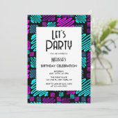 Party Neon Geometric Pattern Geburtstag Einladung (Stehend Vorderseite)