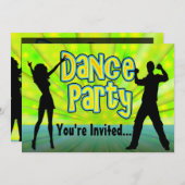 Party, Neon Grün/Schwarz Einladung (Vorne/Hinten)