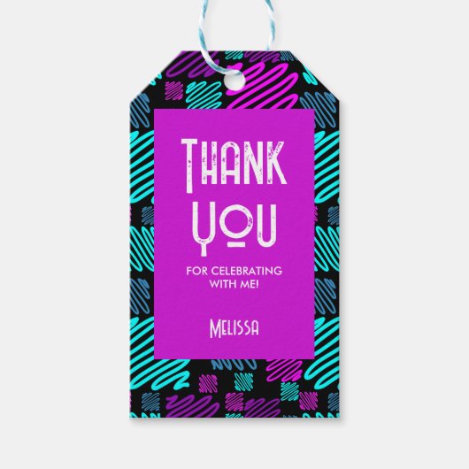 Party Neon Lila Blue Geometric Danke Geschenkanhänger (Vorderseite)
