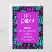 Party Neon Lila Blue Geometric Geburtstag Einladung (Vorderseite)