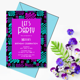 Party Neon Lila Blue Geometric Geburtstag Einladung