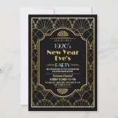 Party Neujahr 1920 Art Deco Schwarzes Gold Einladung (Vorderseite)