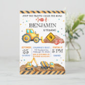 Party niedlicher Junge zum Geburtstag Baumaschinen Einladung (Stehend Vorderseite)