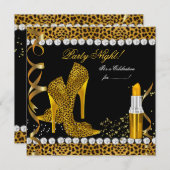 Party Night Glitzer Gold Black Leopard Shoes Einladung (Vorne/Hinten)