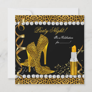 Party Night Glitzer Gold Black Leopard Shoes Einladung