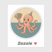 Party Octopus mit Karnevalstkarten - Retro-Spaß Aufkleber (Blatt)