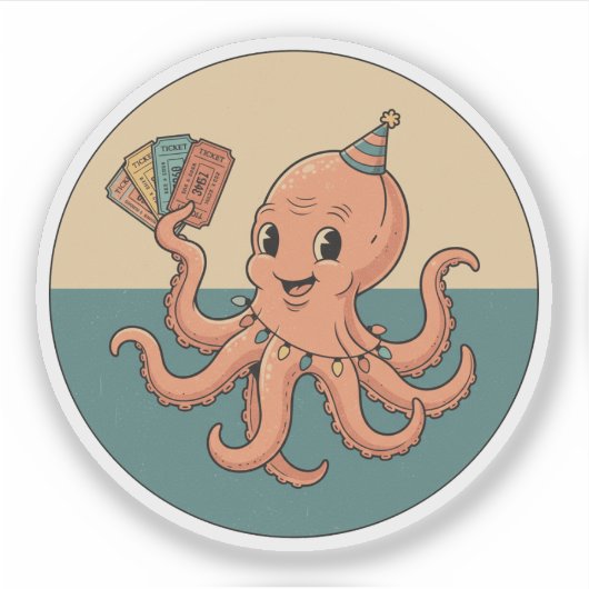 Party Octopus mit Karnevalstkarten - Retro-Spaß Aufkleber (Vorderseite)