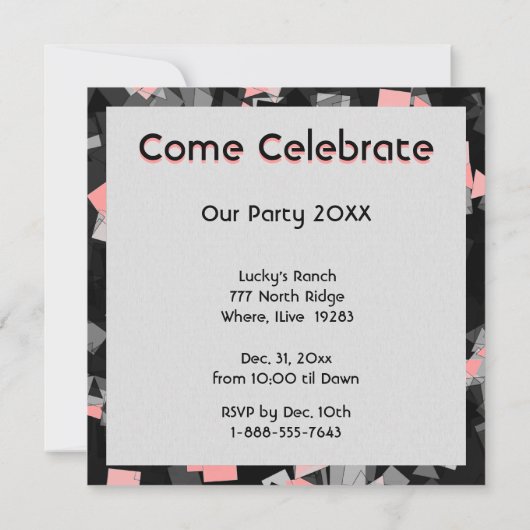 Party oder Feier Confetti Rosa Einladungen (Rückseite)