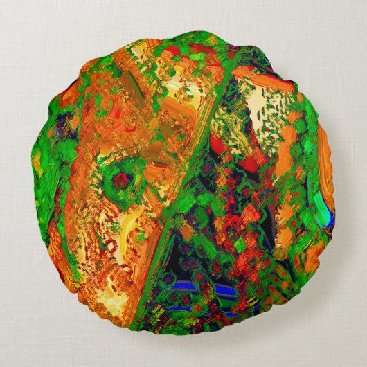 Party oder Karneval von Malereien, orange und grün Rundes Kissen (Rückseite)