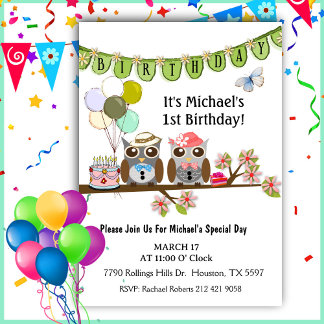 Party Owls 1. Geburtstag Einladung