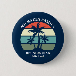 Party Palm Tree Sunset Custom Blue Name Tag Button