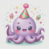 Party Pals – Kawaii-Oktopus-Feier Aufkleber (Vorderseite)