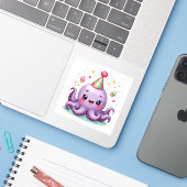 Party Pals – Kawaii-Oktopus-Feier Aufkleber (Laptop mit iPhone)