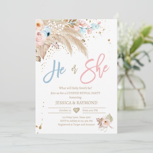 Party Pampas Grass Boho Tropical Einladung (Stehend Vorderseite)