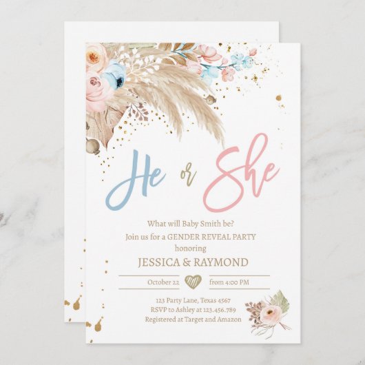 Party Pampas Grass Boho Tropical Einladung (Vorne/Hinten)