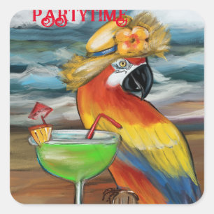 Party-Papageien                Quadratischer Aufkleber