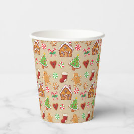 Party Paper Cups Christmas Gingerbread Print Pappbecher