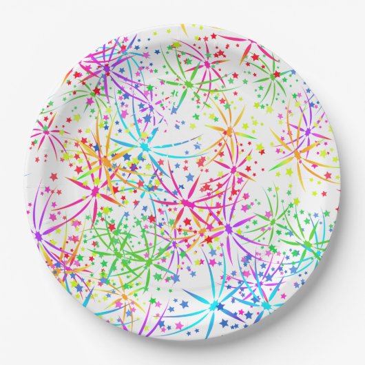 Party Papier Platte Regenbogenfeuerwerk Sterne Pappteller (Vorderseite)