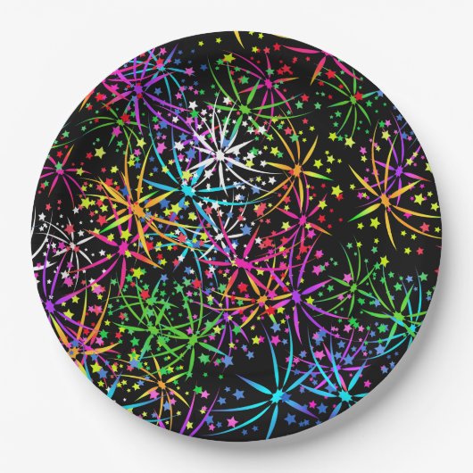 Party Papier Platte Regenbogenfeuerwerk Sterne Pappteller (Vorderseite)