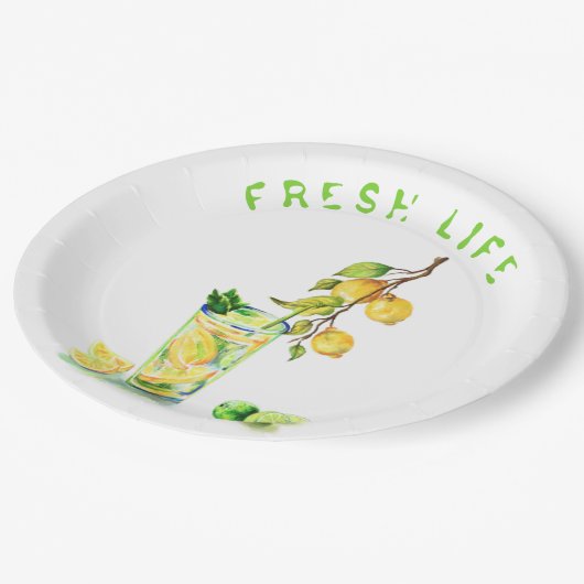 Party Papier Teller mit Lemon Juice Cool Drink (Schrägansicht)