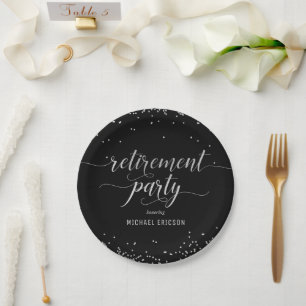 Party-Papierplatte Elegantes Silber, Schwarz Pappteller