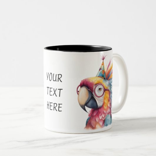 Party Parrot – Vibrant Bird Wearing Party Hat Zweifarbige Tasse (VorderseiteRechts)