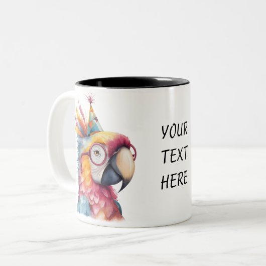 Party Parrot – Vibrant Bird Wearing Party Hat Zweifarbige Tasse (Vorderseite Links)