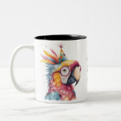 Party Parrot – Vibrant Bird Wearing Party Hat Zweifarbige Tasse (Links)