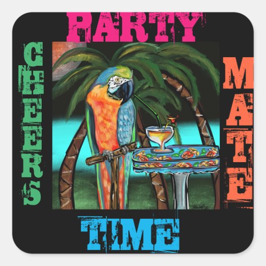 Party Parrots Quadratischer Aufkleber (Vorderseite)