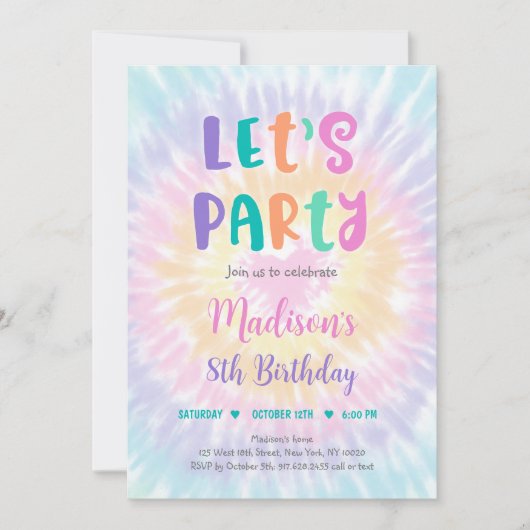 Party Pastel Gefärbte Krawatte Boho Hippie Geburts Einladung (Vorderseite)