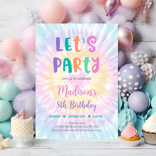 Party Pastel Gefärbte Krawatte Boho Hippie Geburts Einladung