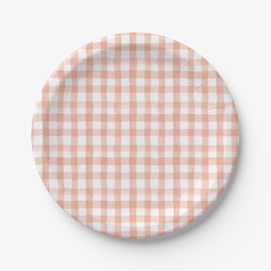 Party Peach Gingham Pappteller (Vorderseite)