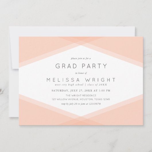 Party Peach Layered Geometric & Light Sage Grad Einladung (Vorderseite)
