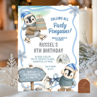 Party Penguin Arctic Animal Birthday Einladung