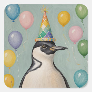 Party Penguin Quadratischer Aufkleber