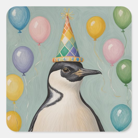 Party Penguin Quadratischer Aufkleber (Vorderseite)