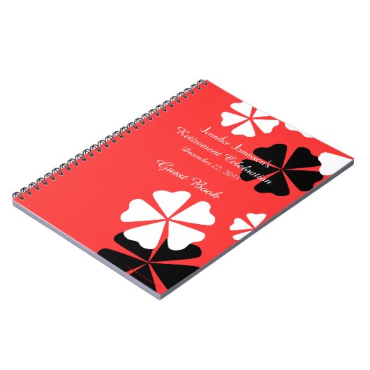 Party Pension Gästebuch Rotes Schwarz-weißes Blume Notizblock (Linke Seite)