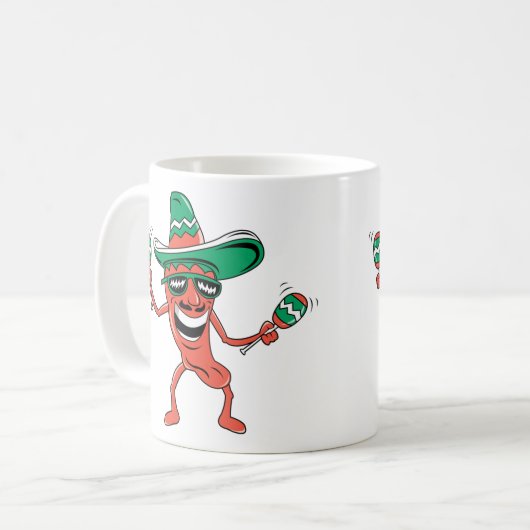 Party Pepper in Sombrero mit Maracas Kaffeetasse (Vorderseite Links)