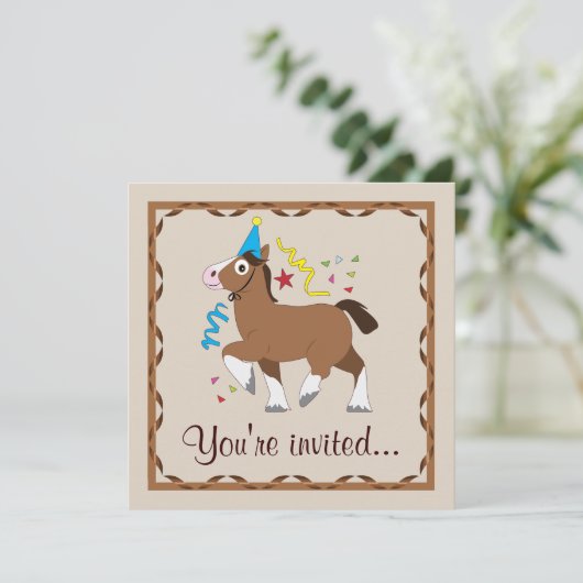 Party Pferde Geburtstagsparty Einladung (Stehend Vorderseite)