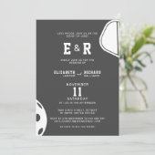 Party Pickleball Black & White Wedding Einladung (Stehend Vorderseite)