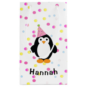 Party Pinguin mit Confetti Hintergrund Kleine Geschenktüte