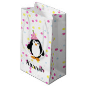Party Pinguin mit Confetti Hintergrund Kleine Geschenktüte (Vorderseite Schrägansicht)