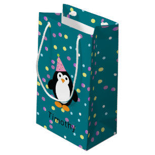 Party Pinguin mit Confetti Hintergrund Kleine Geschenktüte